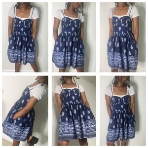 BAND OF GYPSIES BLUE, SPAGHETTI STRAP, MINI, PATTERNED DRESS. MADE IN INDIA